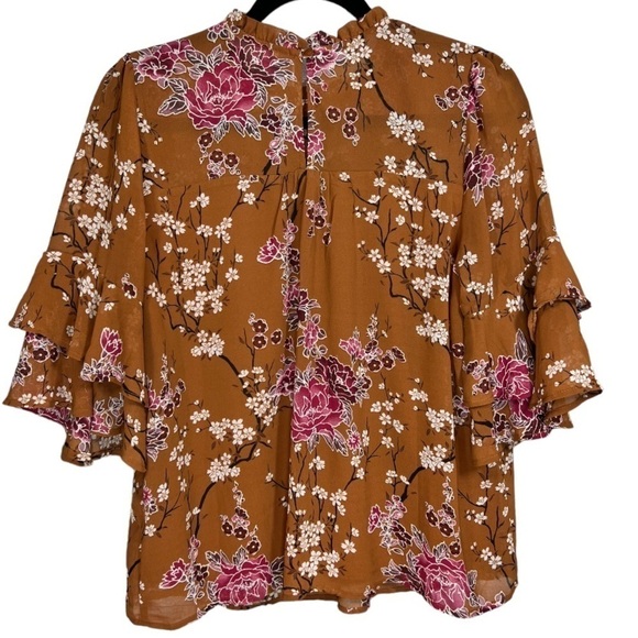 Monteau Floral Bell Sleeve Blouse M - Picture 2 of 7